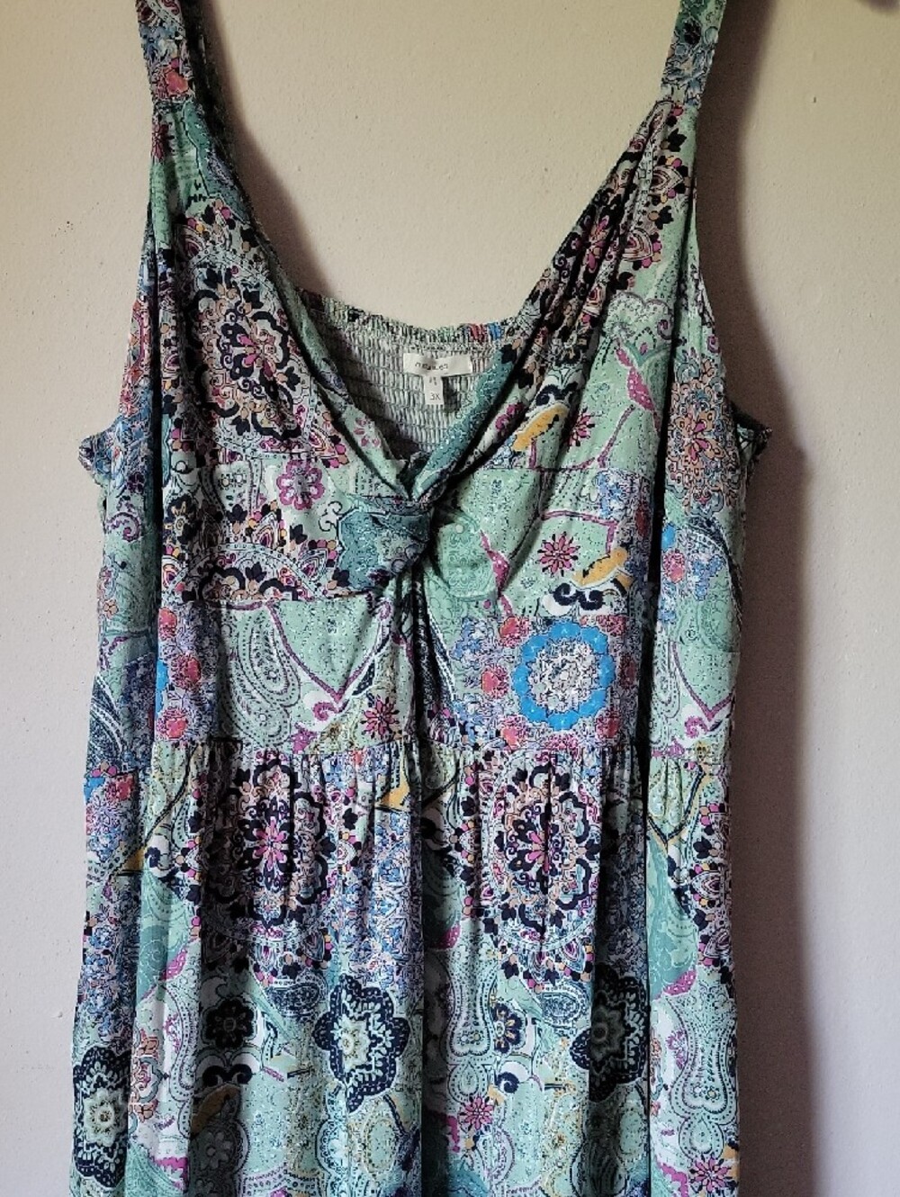 Maurices Plus Size Mint Printed Tiered Midi Dress Smocked Back Size 3X NWT